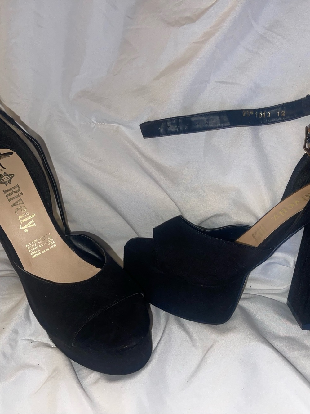 Black Suede Platform Peep-Toe Block Heels